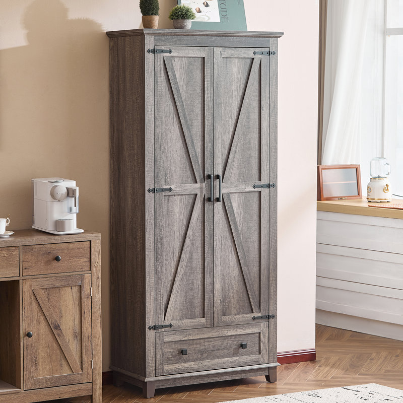 Chimira 72'' Tall Farmhouse Kitchen Pantry Storage Cabinet with Adjustable Shelves,Gray, Gray