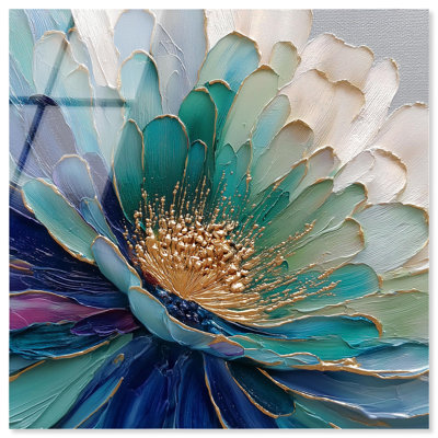 Reproduction d'acrylique à motif floral sculpté bleu sarcelle par Art Remedy