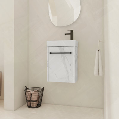 Meuble-lavabo flottant mural avec évier en céramique