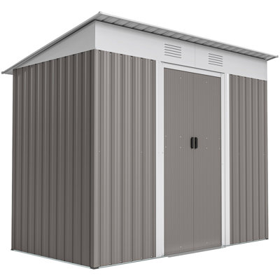 5.7' x 3.6' Metal Outdoor Storage Shed w/ Sliding Doors Light Grey