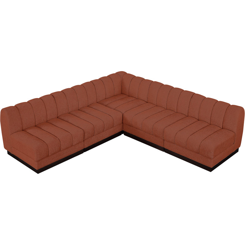 Canapé modulaire rembourré 5 pièces Quinn, Tissu cognac chenille