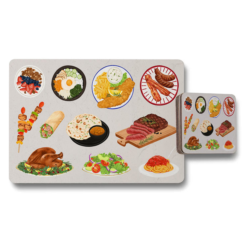 Food Themed Placemats And Coaster Set For Dining Table