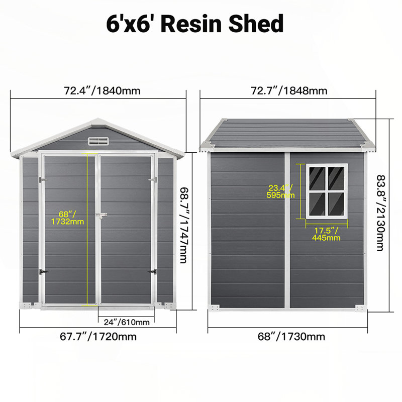 6ft x 6ft Plastic Outdoor Storage Shed with Floor and Lockable Door, Ideal for Backyard, Lawn, and Patio Use, Gray