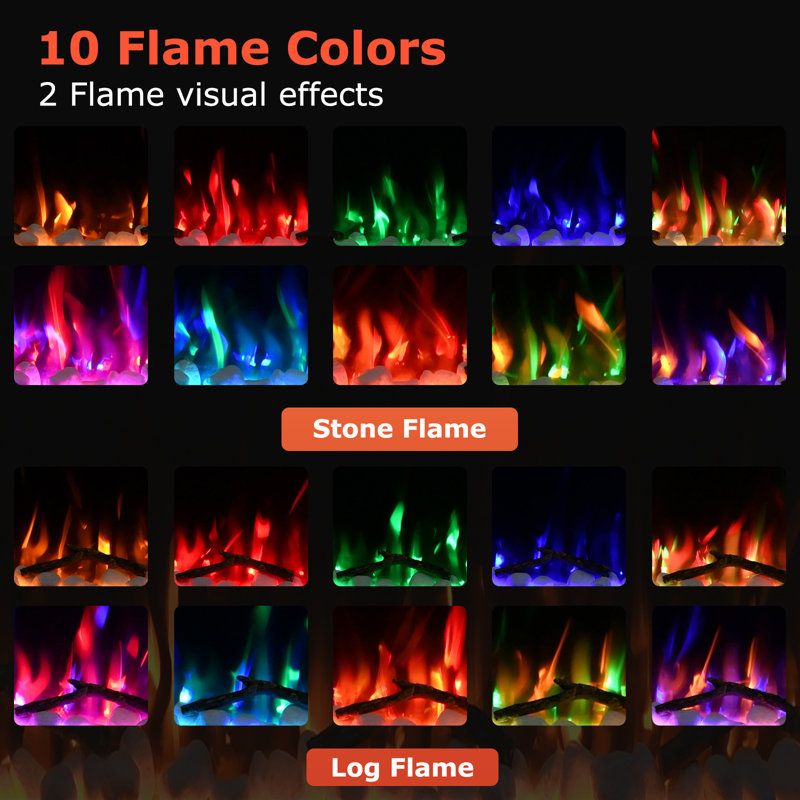 Delph Wall Mounted Electric Fireplace with Timer, Remote Control, Adjustable Flame Color, 700W/1400W
