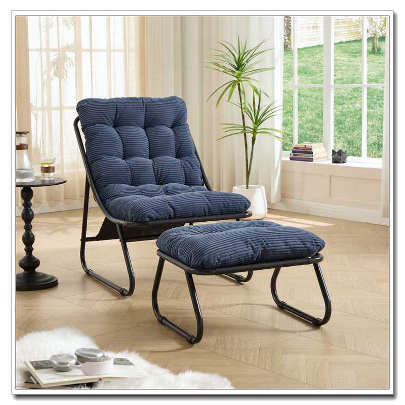 Chaise longue d'extérieur avec repose-pieds pour patio, Navy Blue