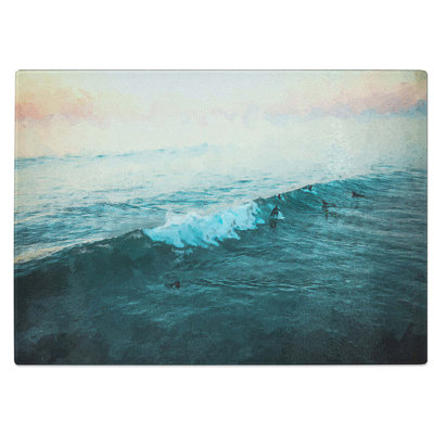 Tempered Glass Surfing at Sunrise Chopping Board