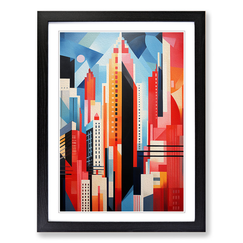 New York Constructivism No.2 - Single Picture Frame Print on Wood, Black Framed, 64cm H x 46cm W x 2cm D