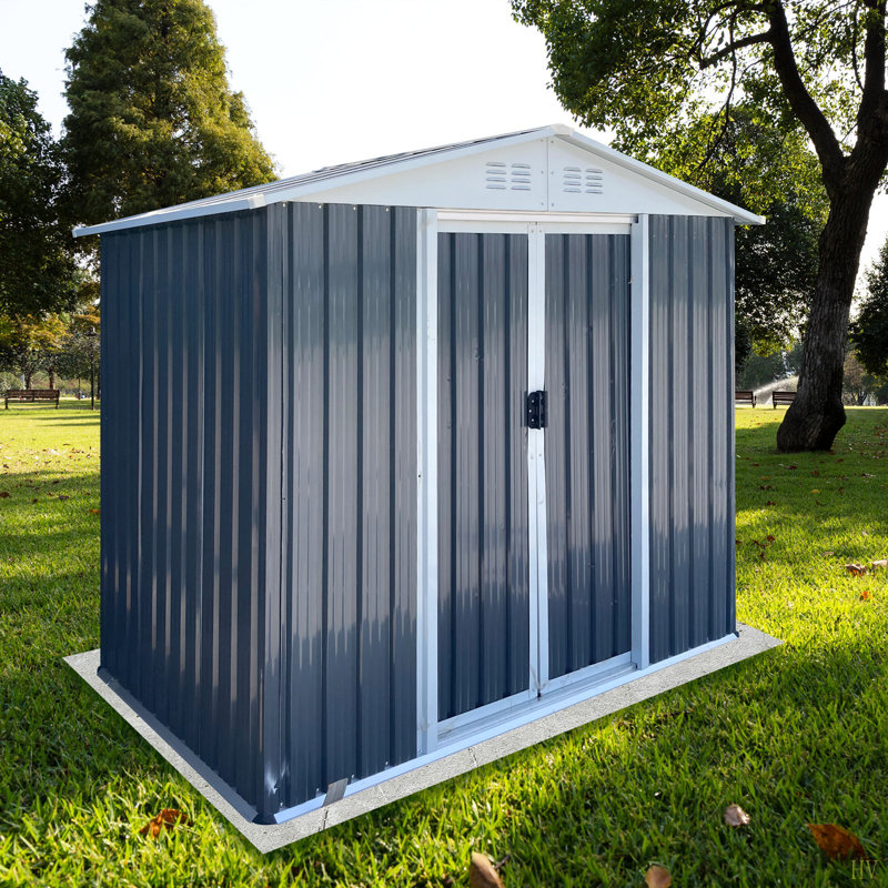 Toit Apex de 6 pi x 4 pi avec abri de jardin, H 72,46 po x l 74,73 po x P 45,73 po, Gris