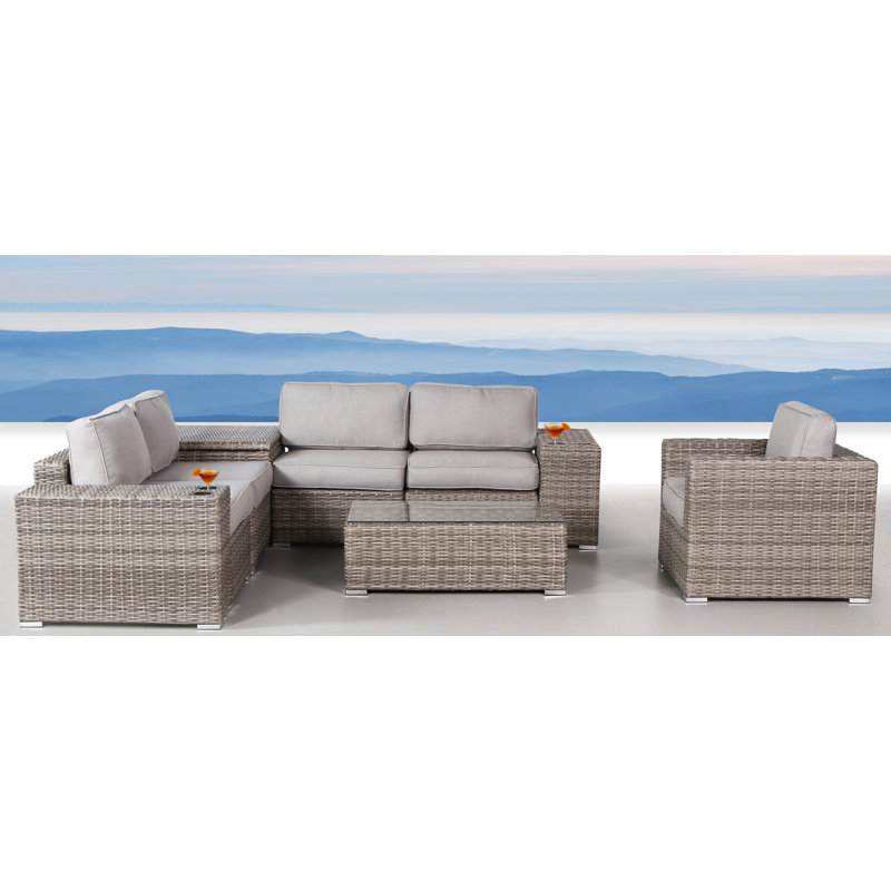 Demarest Wicker Fully Assembled 5 - Person Seating Group with Sunbrella Cushions, Olefin Gray