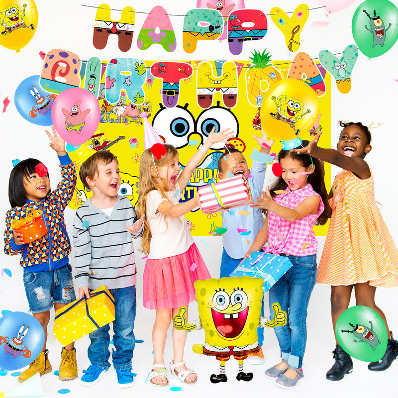 Décorations de fête d'anniversaire Spongebob, 99 pièces d'articles de fête Spongebob et ensemble de vaisselle pour enfants Spongebob