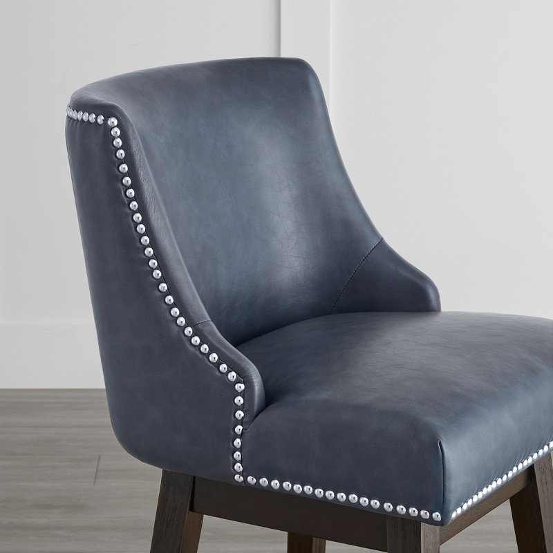 Tabouret de bar et de comptoir Arvelle, Tabouret de comptoir (siège d'une hauteur de 26 p, Similicuir galet bleu marine