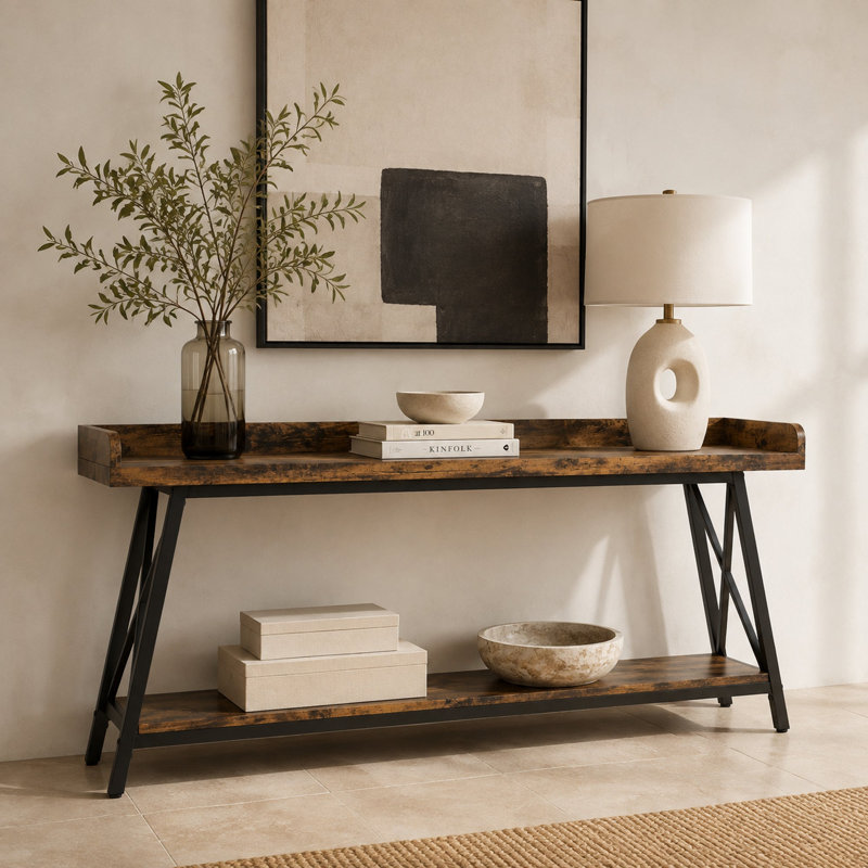Console extra longue de 180 cm (70,9 po) à placer derrière un canapé, brune