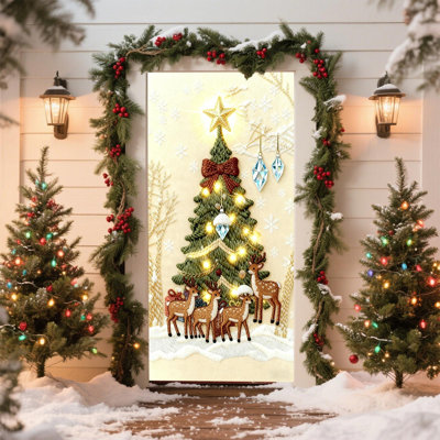 Couvre-porte de Noël de style broderie stéréo de 35 po x 72 po, Kondieu