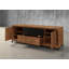Console média en chêne rouge Furnitech Rafaela de 86 po au fini miel avec portes en bois, tablettes réglables, tiroir de rangement multimédia, panneaux arrière amovibles et gestion interne des câbles-129240552