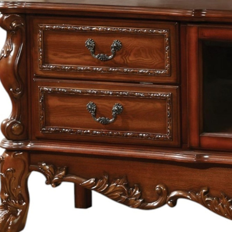 Meuble audio-vidéo en bois et en verre sculpté brun 79 po Herr