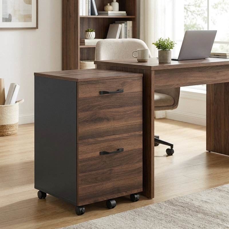 Cambrie 16.7" W 2-Drawer Mobile Vertical Filing Cabinet, Natural Walnut/Black