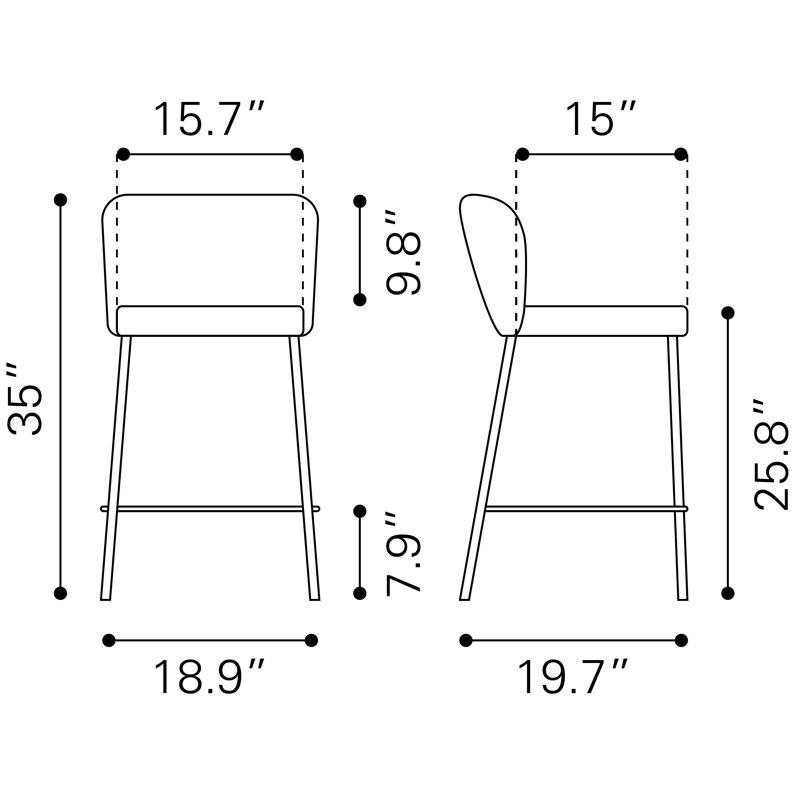 Tabouret de comptoir Keithan (ensemble de 2), Gris, Tabouret de comptoir (siège d'une hauteur de 25,8