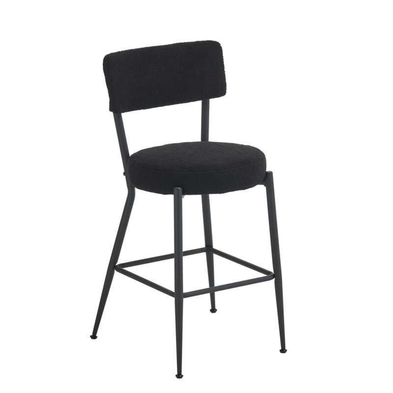 Set of 2 modern teddy fabric upholstered bar stools - Metal base high stool - Suitable for kitchen, dining and living room - Stylish and comfortable island seating