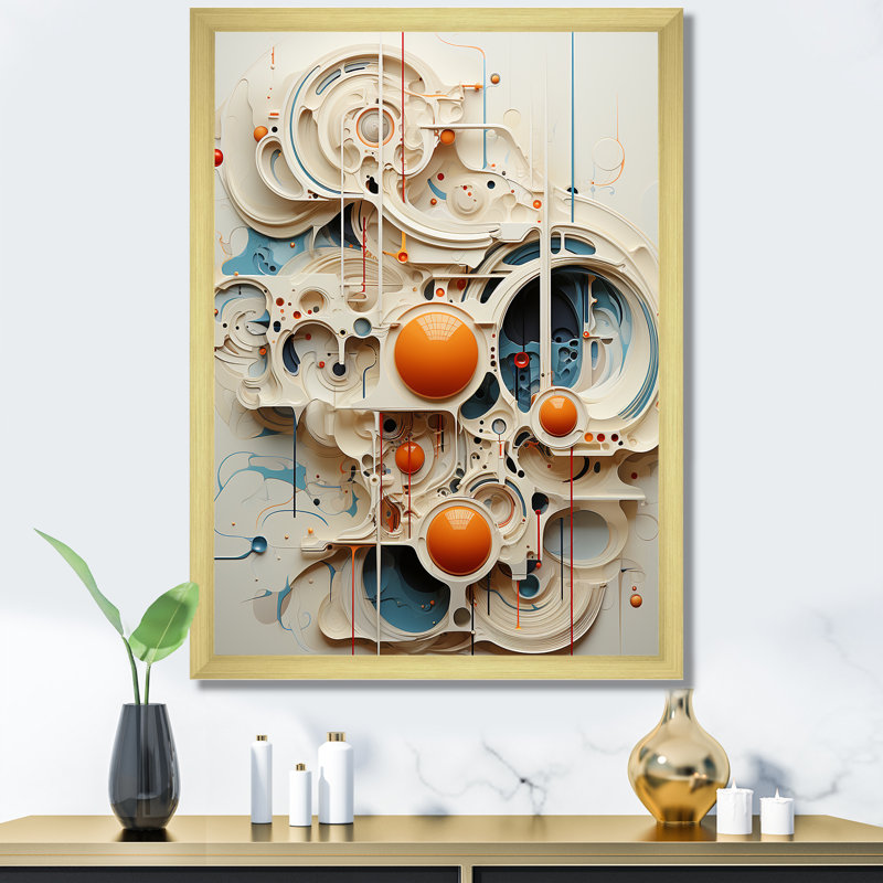 «Intricate Abstraction Shapes II», art mural abstrait, Encadrement doré, H 32 po x l 16 po x P 1 po