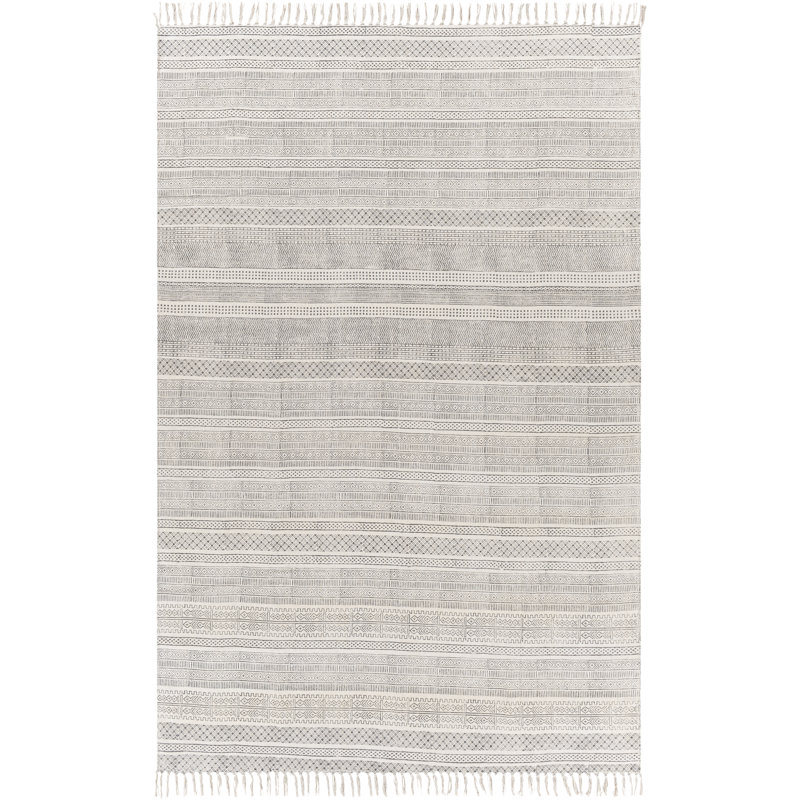 Tapis gris clair en coton tissé à la main Higden, Rectangle 9 pi x 12 pi