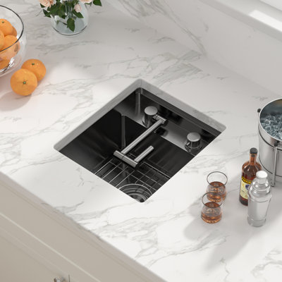 15" L x 17" W Undermount Bar Sink Single Bowl Stainless Steel Kitchen Sink with Folding Faucet