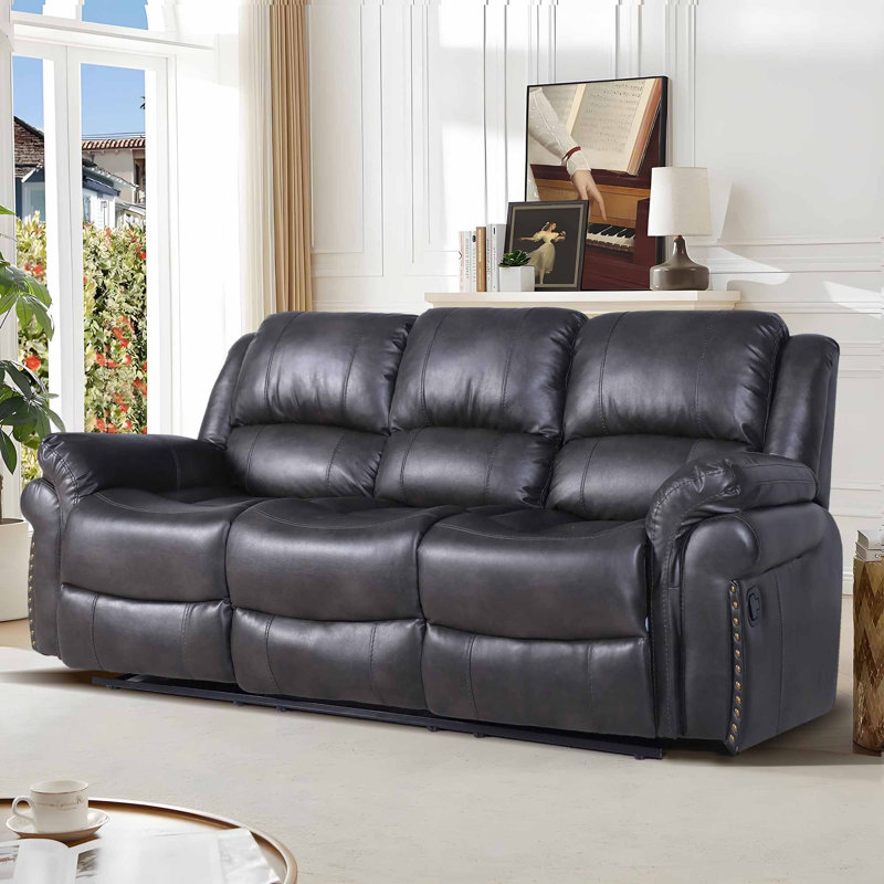 Canapé inclinable 81,1 po avec table rabattable - fauteuils inclinables doubles et charme riveté, Gris