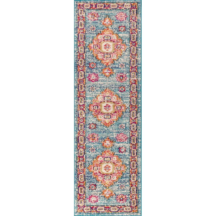 Lathan Bohemian FLAIR Boho Vintage Medallion Blue/Red Rug