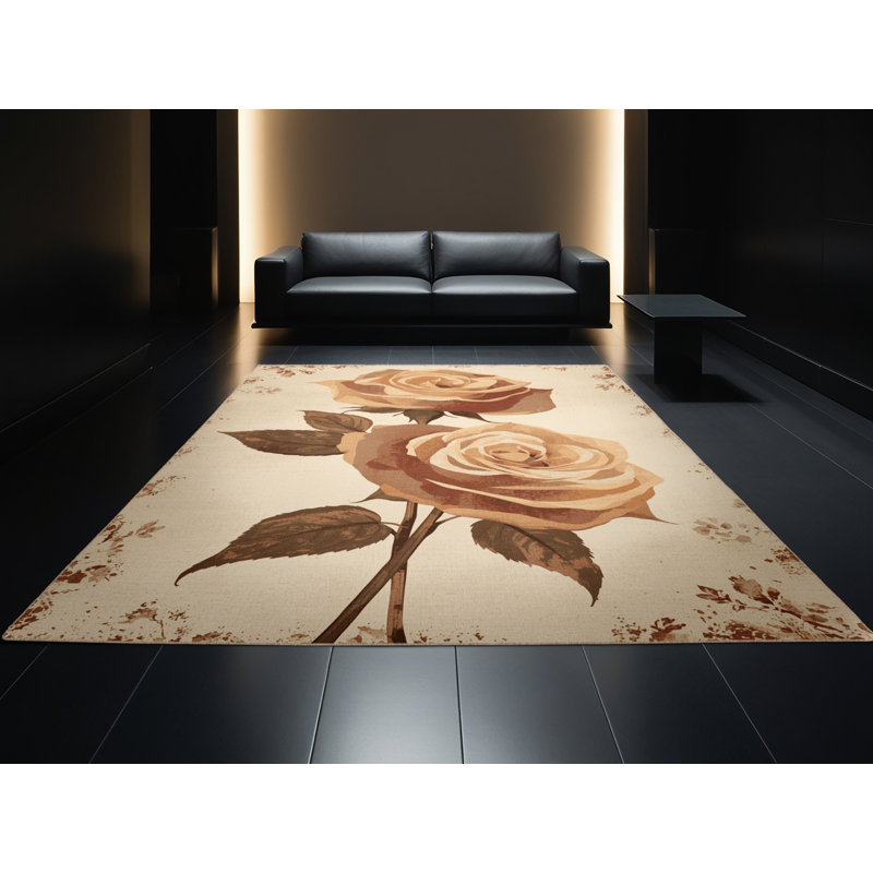 Tapis beige moelleux et moelleux à motif abstrait moderne et contemporain Ferland Valentines, 8 x 12