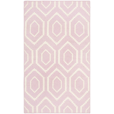 Waukena Hand Woven Flat Weave Wool/Cotton Geometric Rug in Pink/Ivory