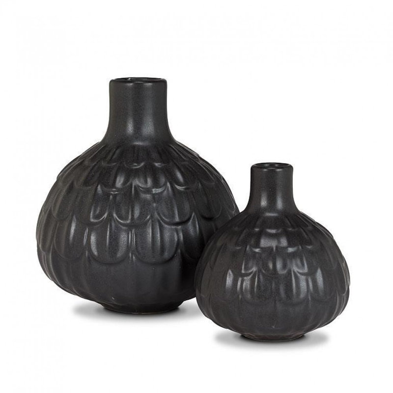 Bulb Shaped Matte Black Vase, 4" H x 3.50" W x 3.50" D