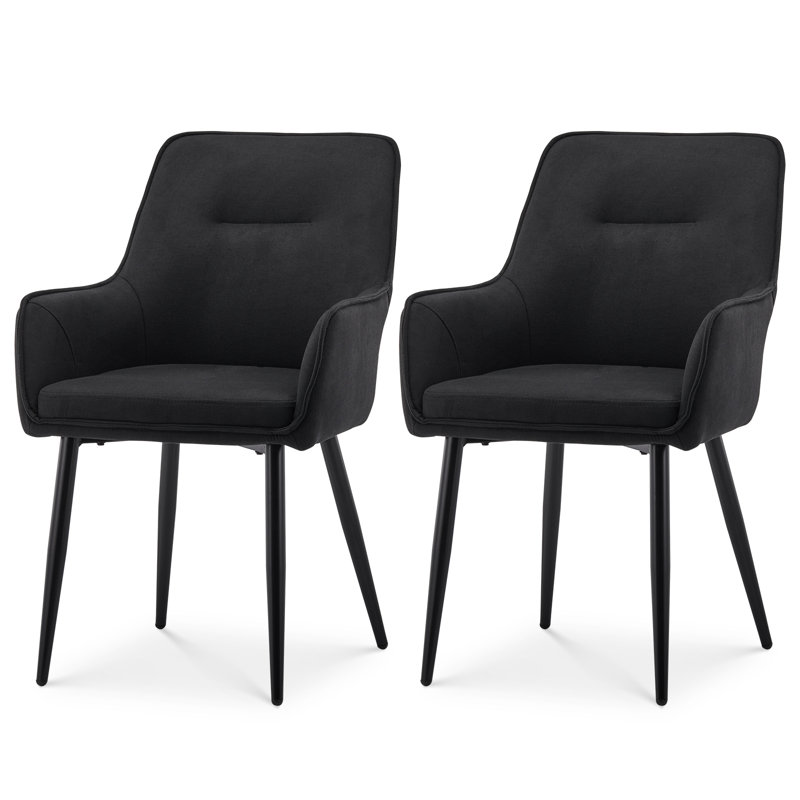 Albrey 50cm H Linen Upholstered Metal Armchair, Black