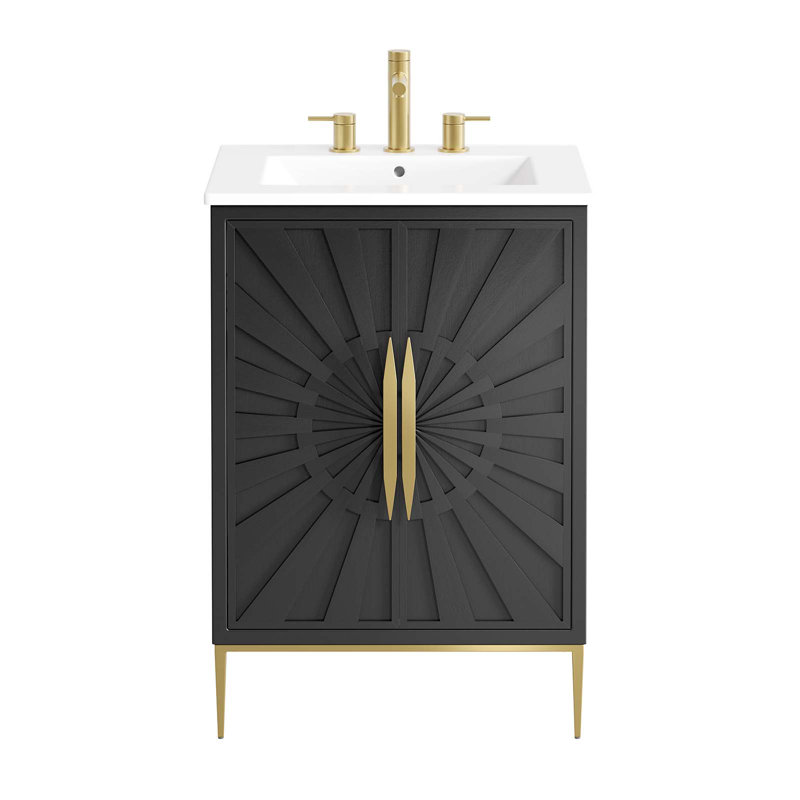 Awaken 24" Black and White Bathroom Vanity with Gold Accents