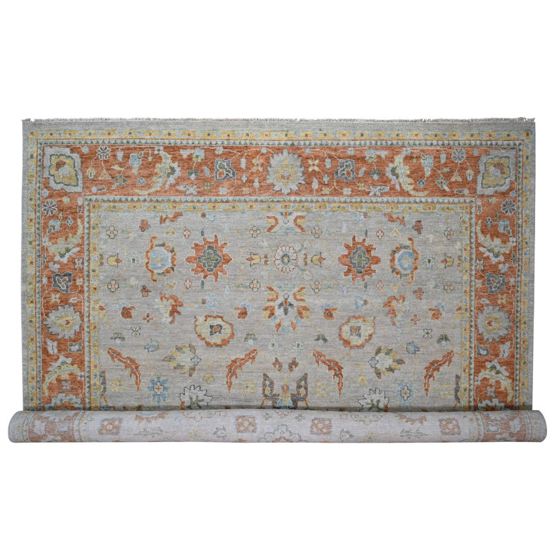Tapis oriental rectangulaire gris en laine noué à la main 14 pi 0 po x 18 pi 1 po - MOA10284130