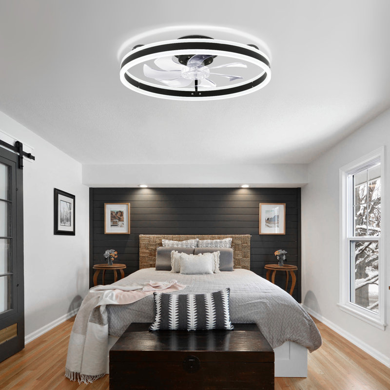 Desnoyer 19.7 inch Smart APP Low Profile Ceiling Fan Remote Control 6-Speed Flush Mount LED Lighting, Black