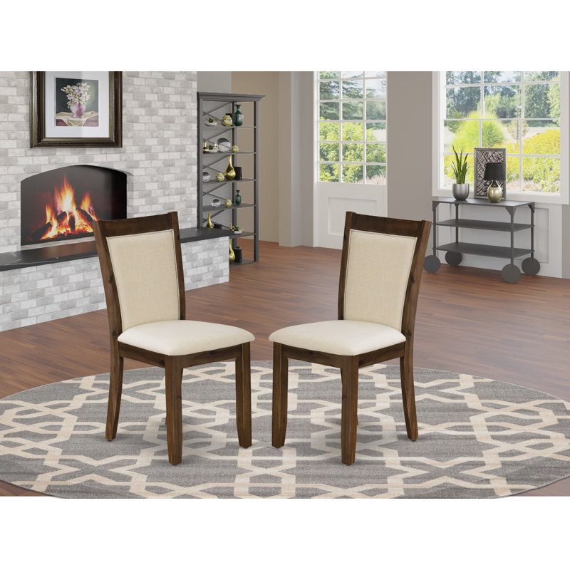 Monza Parson Chairs - Light Beige Linen Fabric Upholstered Dining Chairs, Set of 2, Antique Walnut, Light Beige