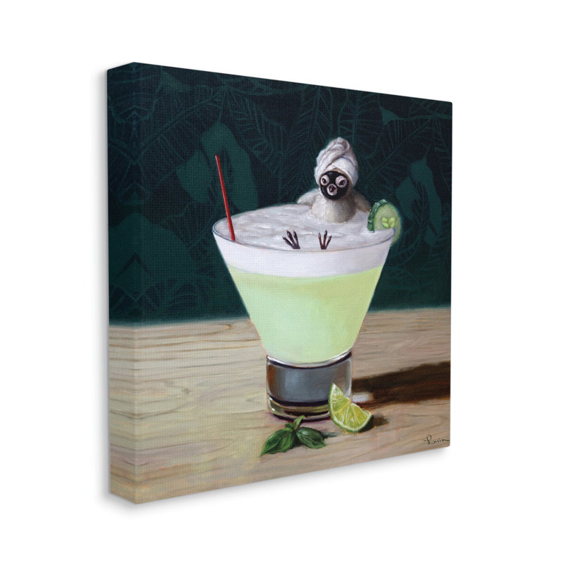 «Bird Bathing in Cucumber Martini» par Lucia Heffernan - impression, Toile tendue, H 17 po x l 17 po x P 1,5 po