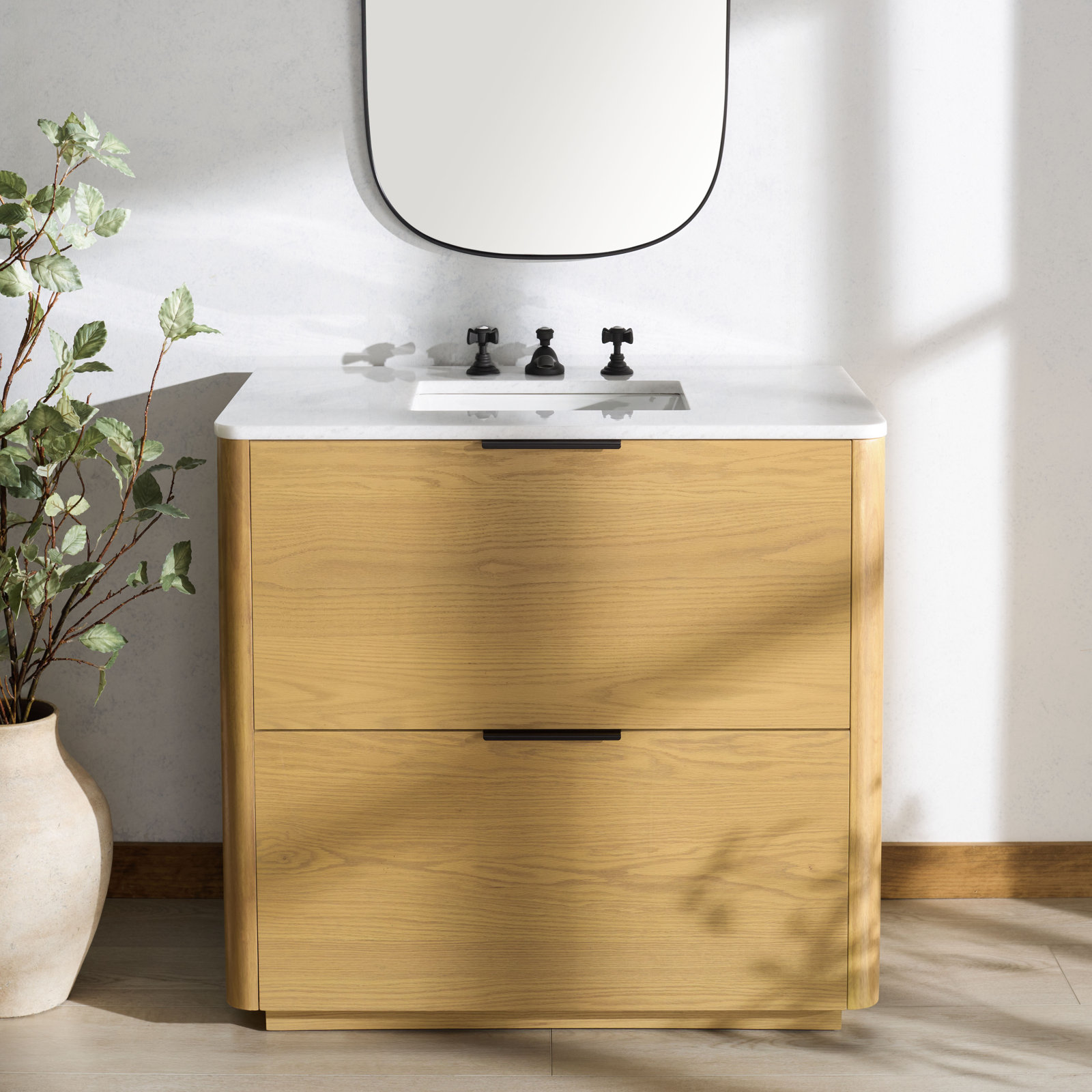 Tahani 36" Genuine Marble Single Bathroom Vanity, Natural