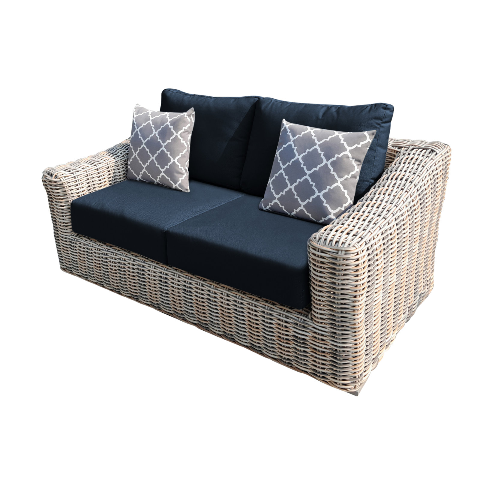 64.9'' Wide Wicker Loveseat with Cushions, Blue