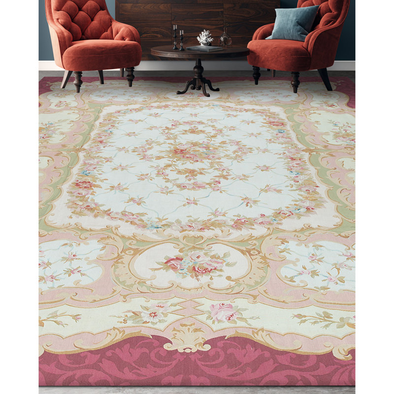 Hand-Knotted High-Quality Beige and Wine Area Rug