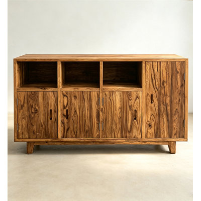 Buffet en orme de style wabi-sabi avec finition vieillie pour salon et cuisine