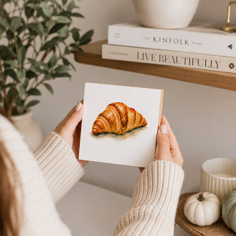 Mini-bloc d'art croissant, panneau décoratif carré en bois de 14 cm