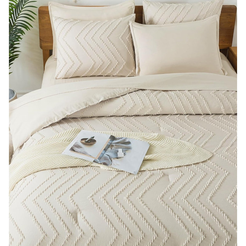 Beige King Microfiber Bed in a Bag Set with Geometric Design