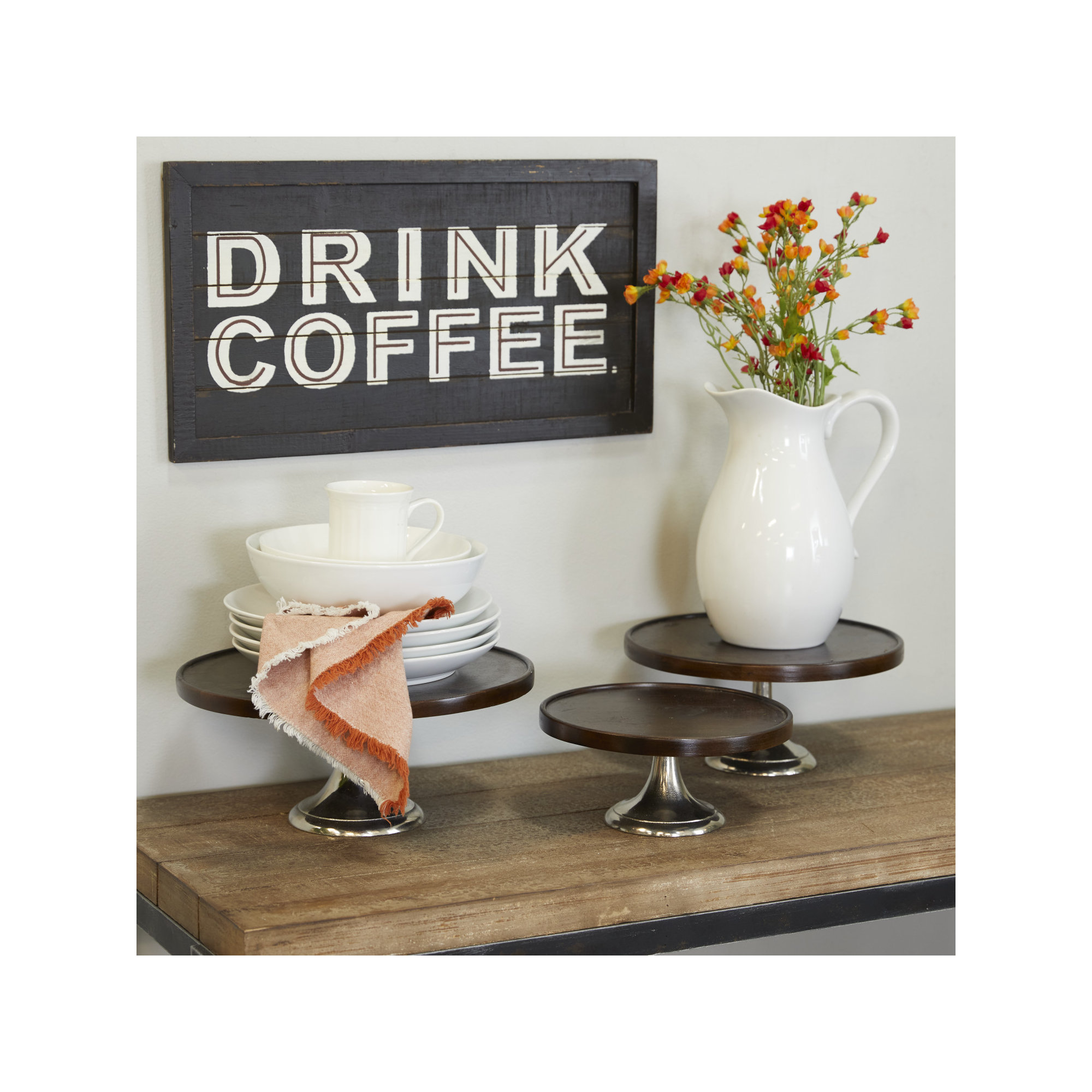 Burrowes 3 Piece Cake Stand Set, Dark Brown/Silver
