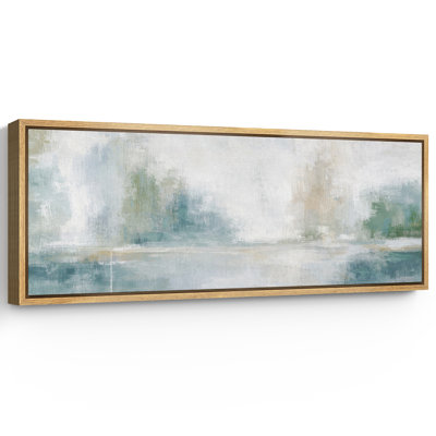 Abstract Soft Blue Green Misty Landscape Artwork, Serene Living Room Pictures, Framed Canvas Giclee Print Wall Art