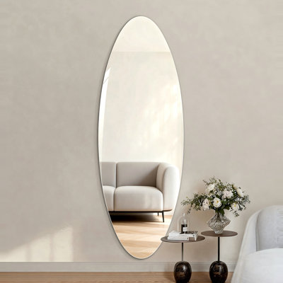 Miroir mural moderne ovale pleine longueur avec verre argenté sans cuivre HD, incassable et résistant à l'humidité pour la chambre à coucher et le salon