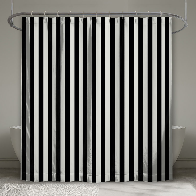 Rideau de douche noir et blanc à rayures - Décoration de salle de bain moderne, H 73 po x l 70 po , Rayures blanc / noir