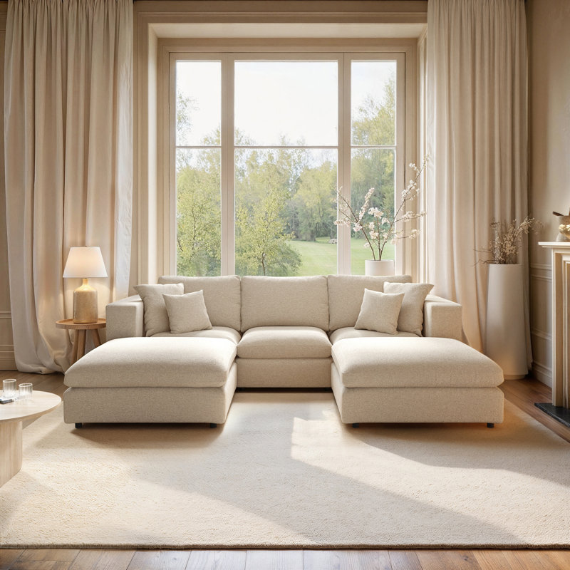 4 Seater Chaise End Sofa, Beige