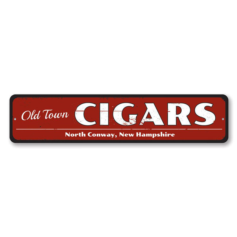 Vieille enseigne en métal cigare, H 6 po x l 24 po x P 0,06 po