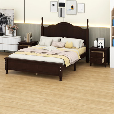 Wood Platform Bed And Two Nightstands