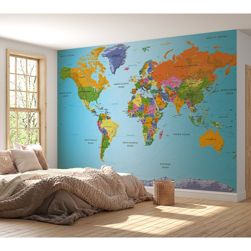 Papier peint carte du monde - Géographie colorée, L 59 po x L 41 po